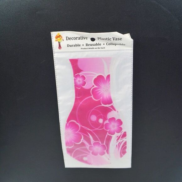 Decorative Reusable Plastic Vase Pink Folding Collapsible Novelty No Glass - Picture 1 of 5